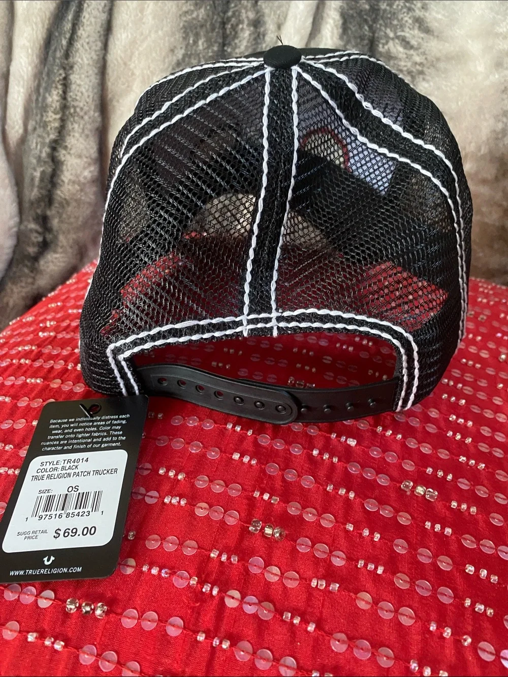 True Religion Black Embroidered Patch Logo Adjustable Hat NWT